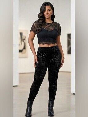 Torrid Size 2 Black Stretch Velvet Leggings Plus Size